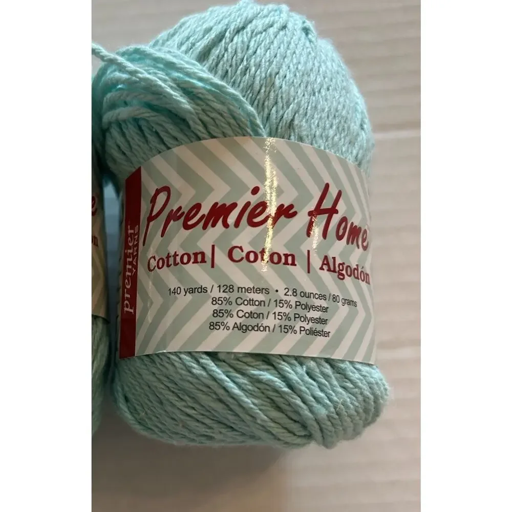Vtg Lot of 2 Skeins Premier‎ Home Cotton yarn #38-13 Pastel Blue 2.8 oz 140 yds